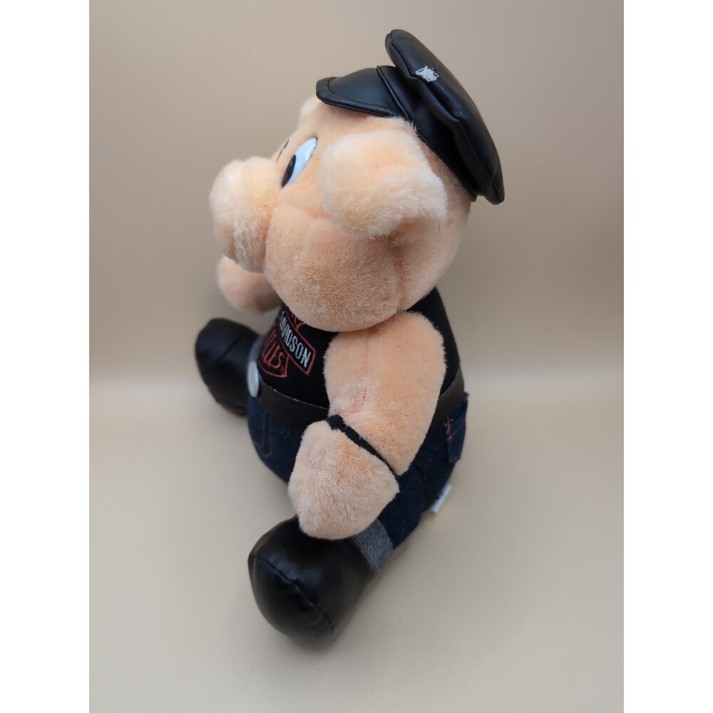 Vintage Harley Davidson Plush Pig Hog Biker Stuffed Animal Hat Denim Jeans Vest - Picture 2 of 7
